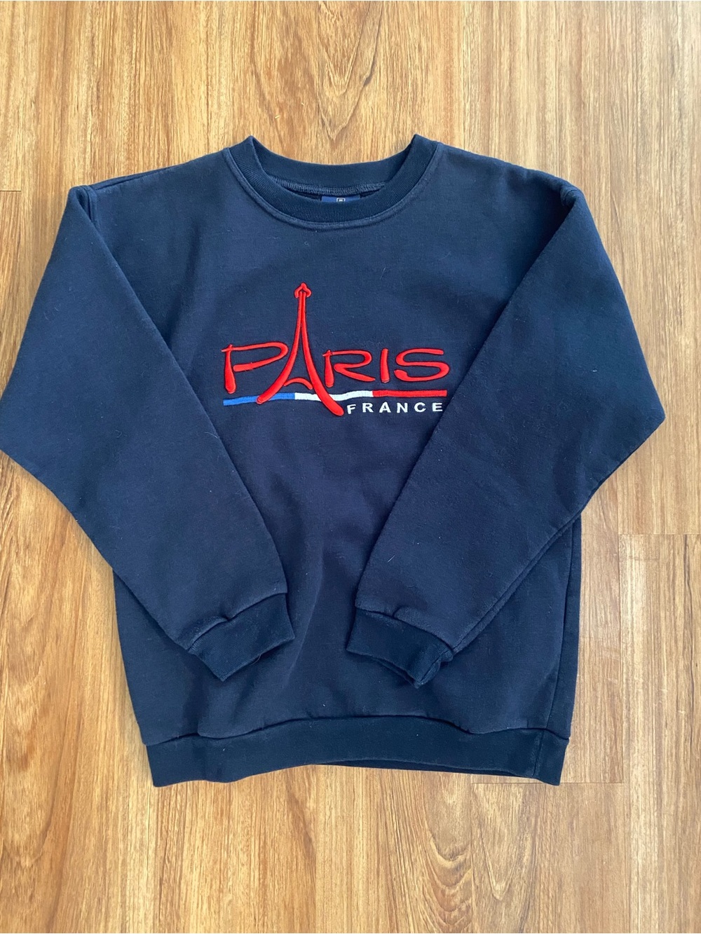 Vintage 90s Paris France Embroidered Navy Blue Crewneck Sweatshirt - Size M